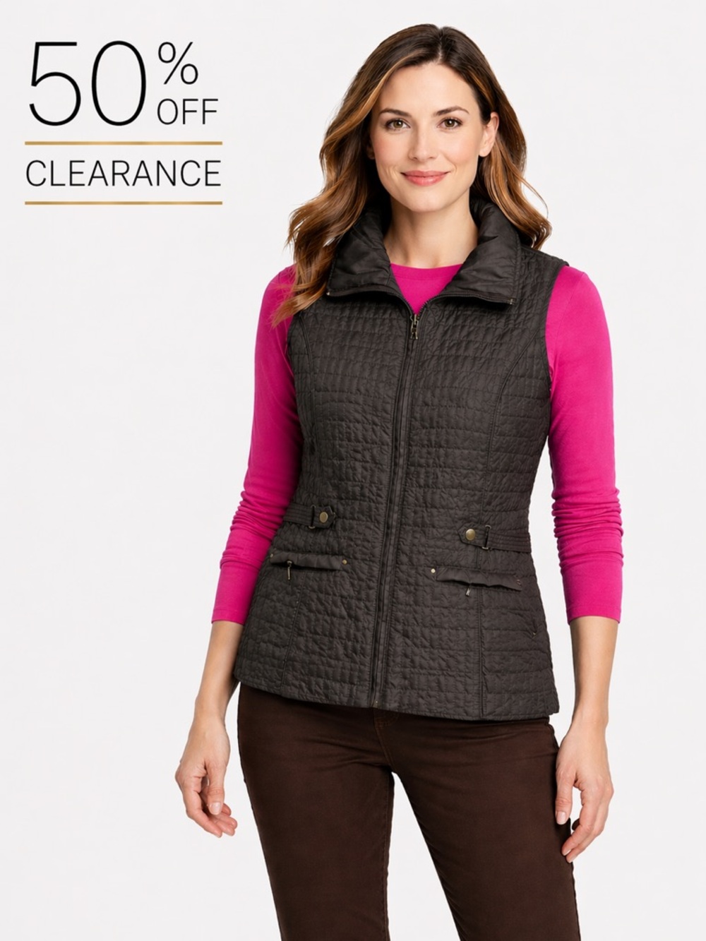 Stylish Quilted Vest in Brown